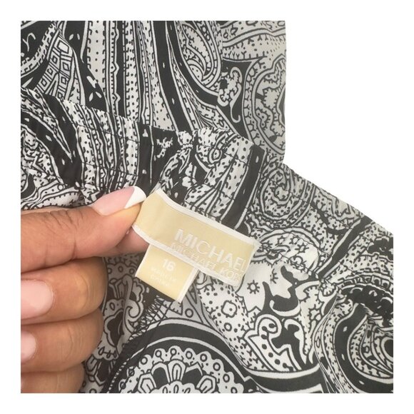 Michael Kors Womens Black Paisley Print Wide Leg Pants Size 16 Pull On Drawstrim - Picture 13 of 14